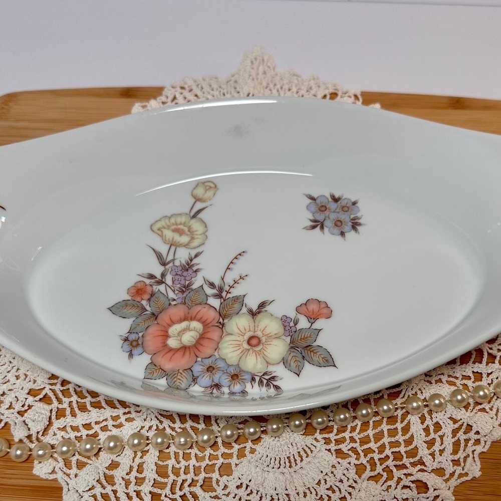 Vintage Made in Japan Oval Serving Platter Pastel Floral 1970s